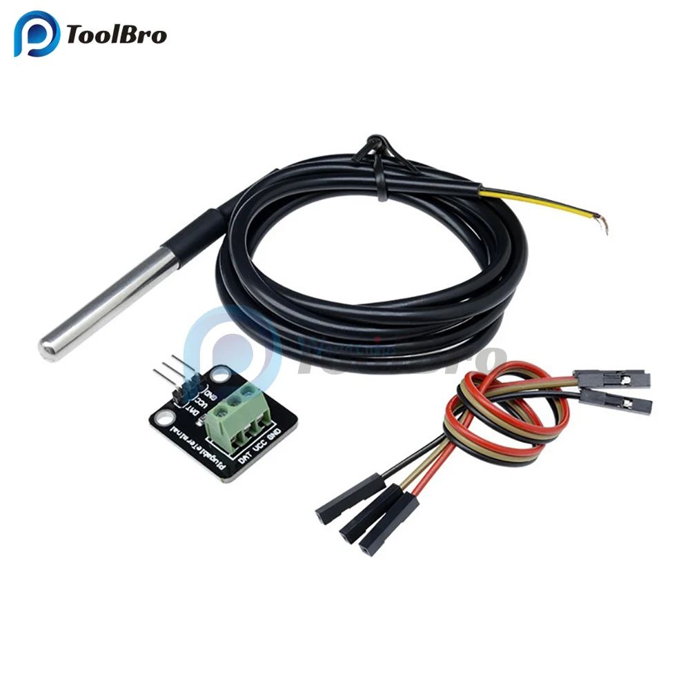 DS18B20 Temperature Sensor Module Kit Waterproof 100CM Digital Sensor Cable Stainless Steel Probe Terminal Adapter for Arduino