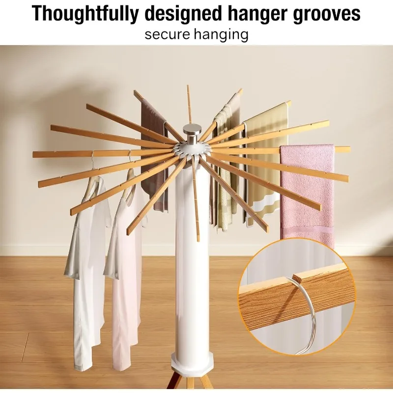 Tripod Clothes Drying Rack, Folding Space Saving Compact Laundry Drying Rack-16 Rotatable Arms for Hanger, Diameter 3.6FT,