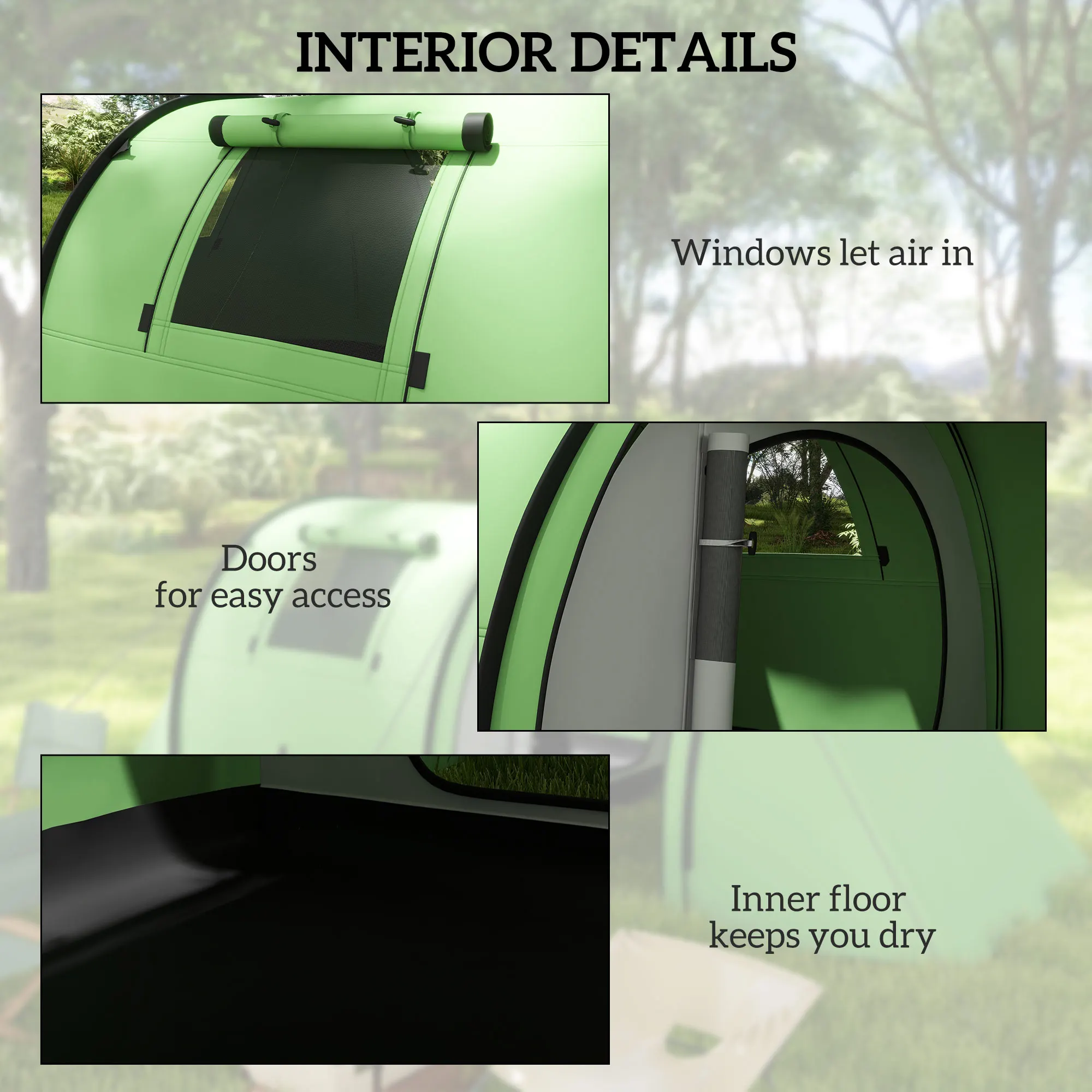 Outsunny 3-4 Man Camping Tent, Large Family Tent with Bedroom and Living Room, 3000mm Waterproof, Portable with Bag