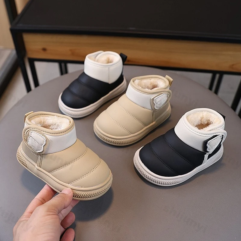 

Boy's Fashion Warm Velvet High Top Non Slip Snow Boots 2025 Winter Childrens' Versatile Plush Comfortable Soft Sole Cotton Boots