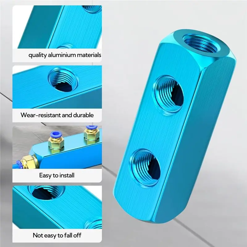 ABYO Aluminum 2-Way 5-Port Air Compressor Manifold 4Pcs With 1/4" Distribution Block Splitter