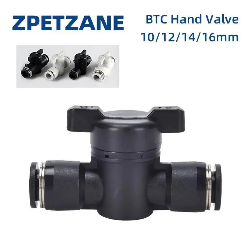 10/12/14/16mm BTC Plastic Pneumatic Hand Valve Black Push In Quick Joint Connector To Turn Switch Manual Ball Current-limiting