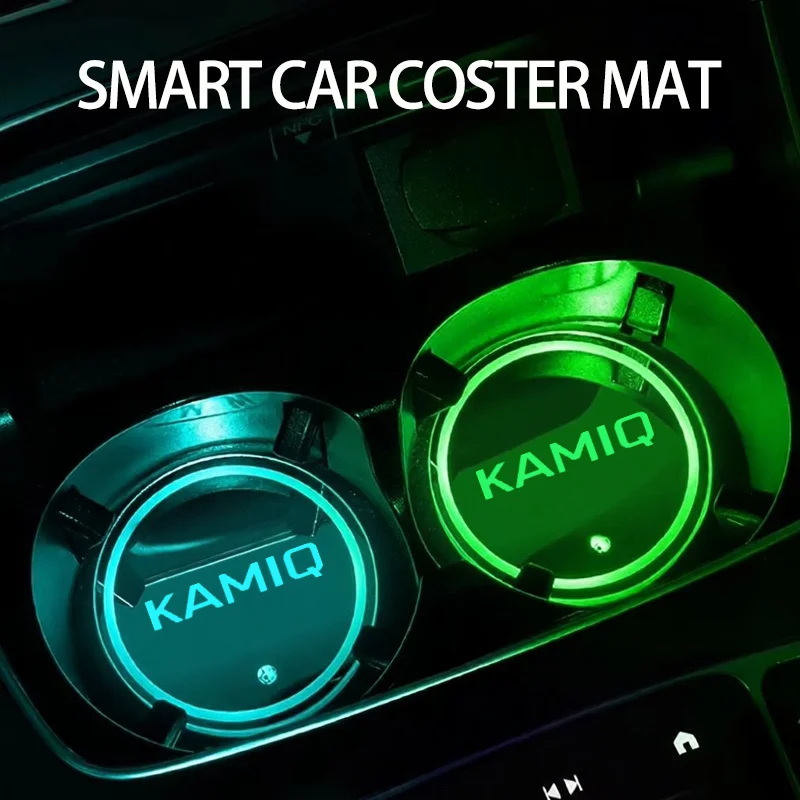 Car Emblem Glowing Coasters LED Light Water Cup Mat for Skoda KAMIQ Acrylic Pad Auto Interior Ambient Light Accessories