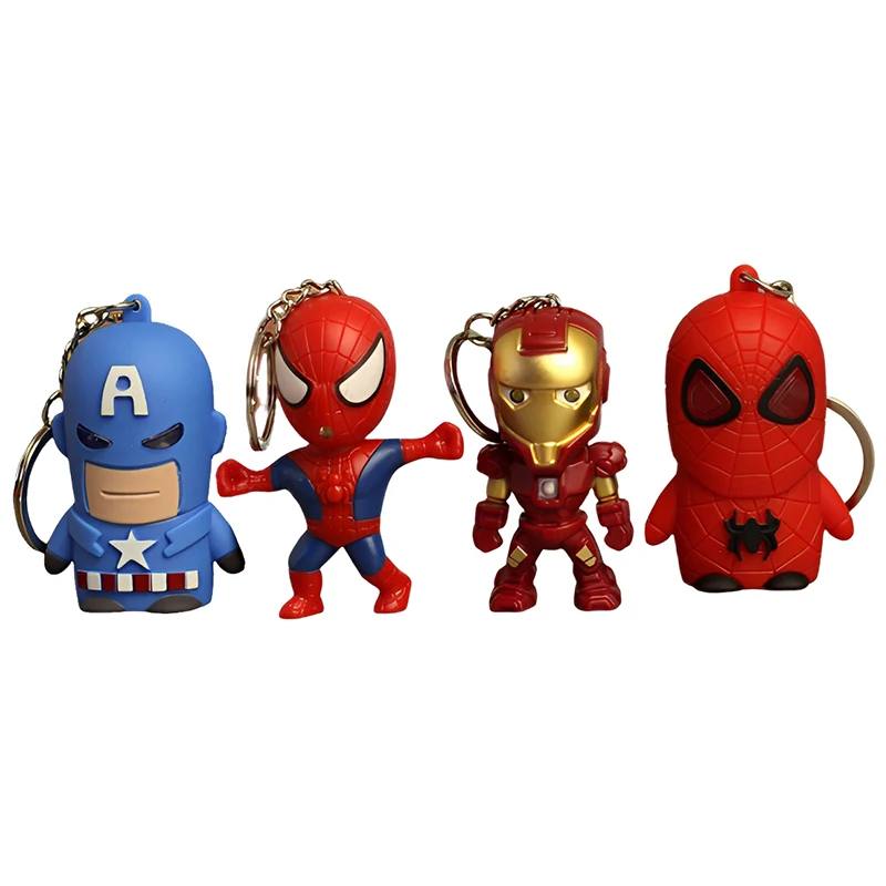 MINISO Anime Cartoon Marvel Captain America Iron Man Spider-Man LED Luminous Car Keychain Couple Pendant Children Birthday Gifts