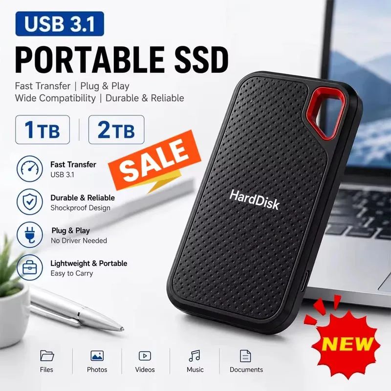 2TB Portable SSD 1TB 4TB External Hard Drive USB 3.1 Type-C Fast Compact Mobile Data Storage for Laptop Mac PC Compact