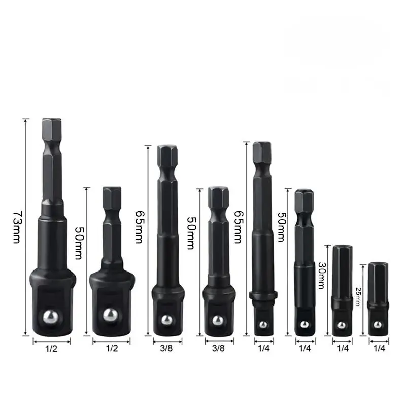 1/4 Hex Shank Nut Driver Socket Square Drill Extension Bar, Impact Socket Reducer Adapter for Hand Electric Drill Hardware Tools