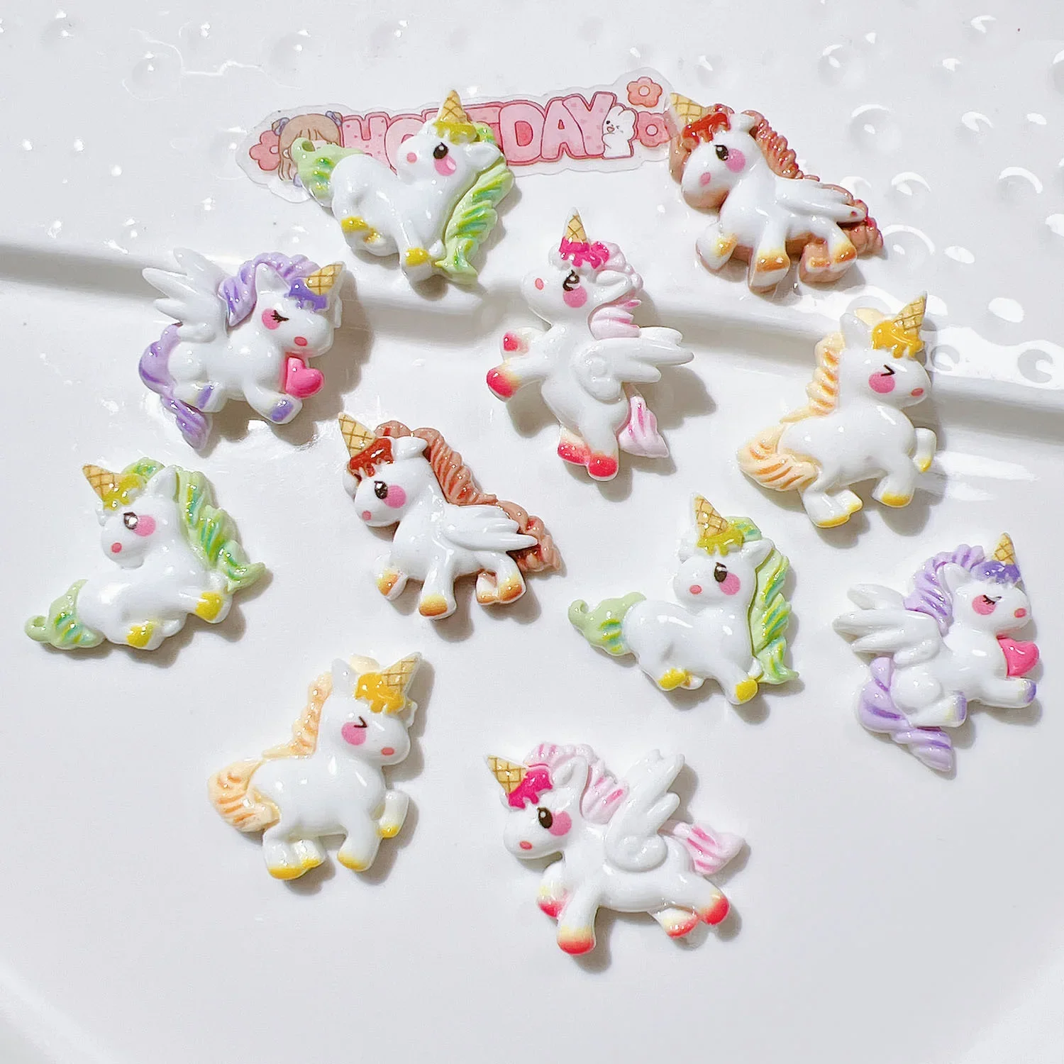 

10pcs Resin Cartoon colorful unicorn horse Figurines Flat back Scrapbook DIY Accessories Decor Crafts