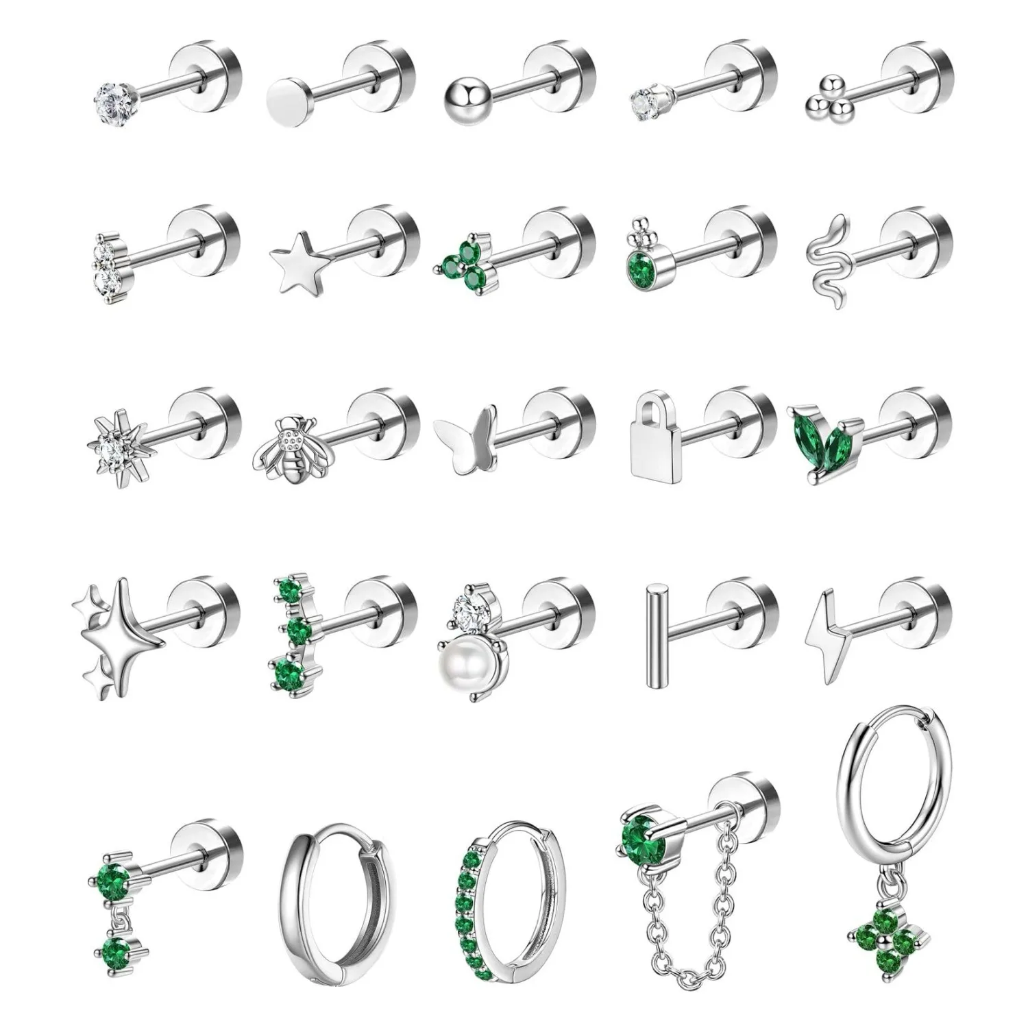 

Bobisty 25Pcs Hypoallergenic Earrings Surgical Stainless Steel Earrings for Women Dainty Flatback Studs Hoop Cartilage Piercing