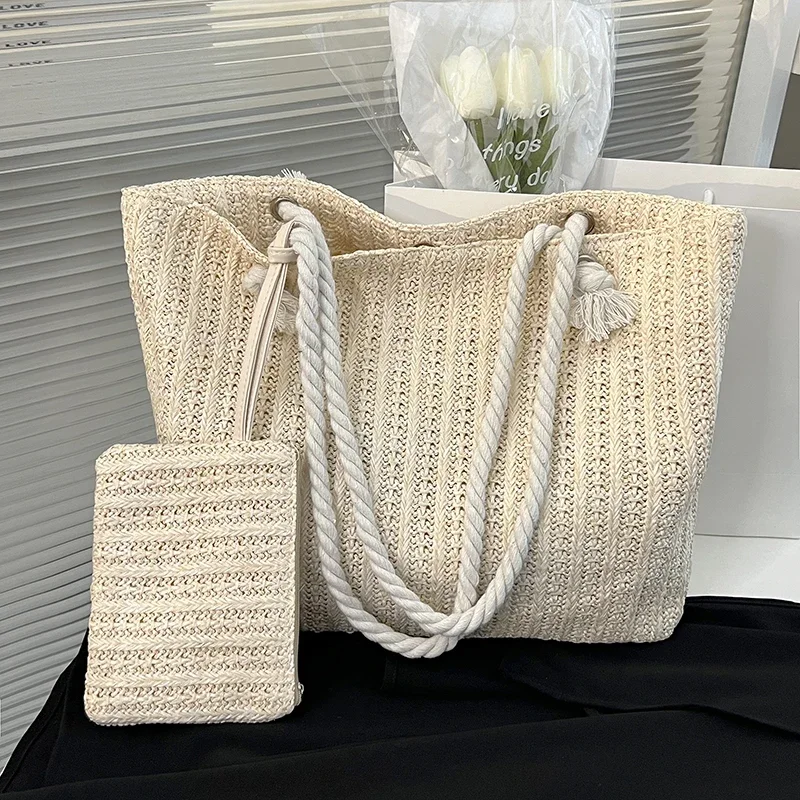 

Designer Women Handbags Fashion Large Capacity Straw Tote Bag Summer Beach Bag Casual Bali Big Purse
