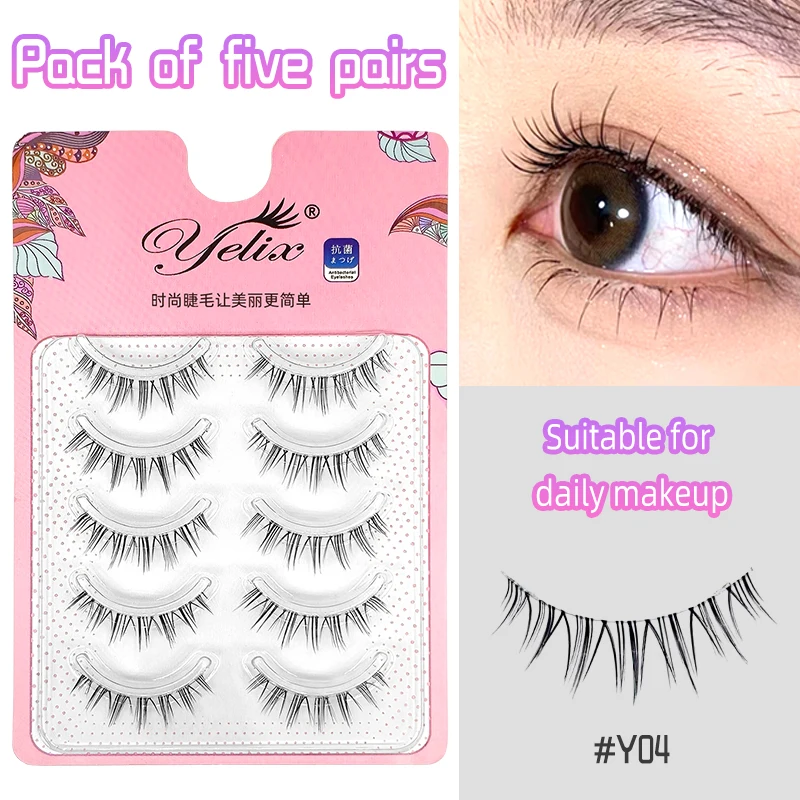 Yelix Comic Style 5 Pairs Of Fluffy Band Lashes C Curl Natural Lightweight Full Strip Lashes Makeup Tools Makeup 3D Eyelashes