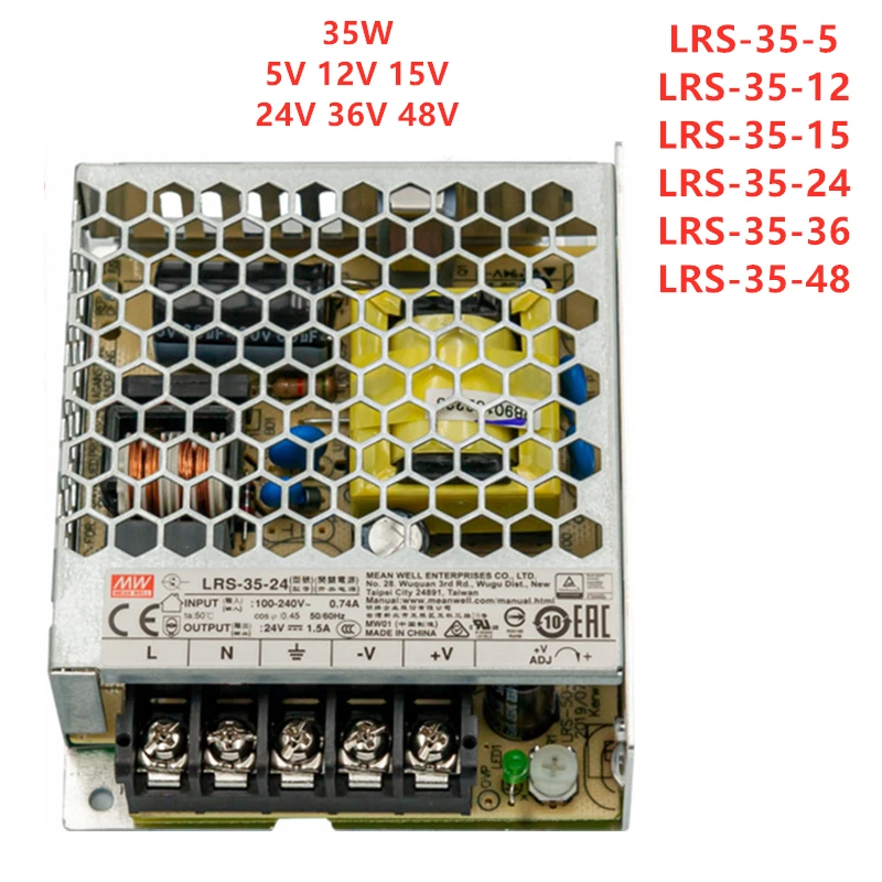 MEAN WELL 35W 5V 12V 15V 24V 36V 48V Single Output Switching Power Supply LRS-35-12 LRS-35-15 LRS-35-24 LRS-35-36 LRS-35-48