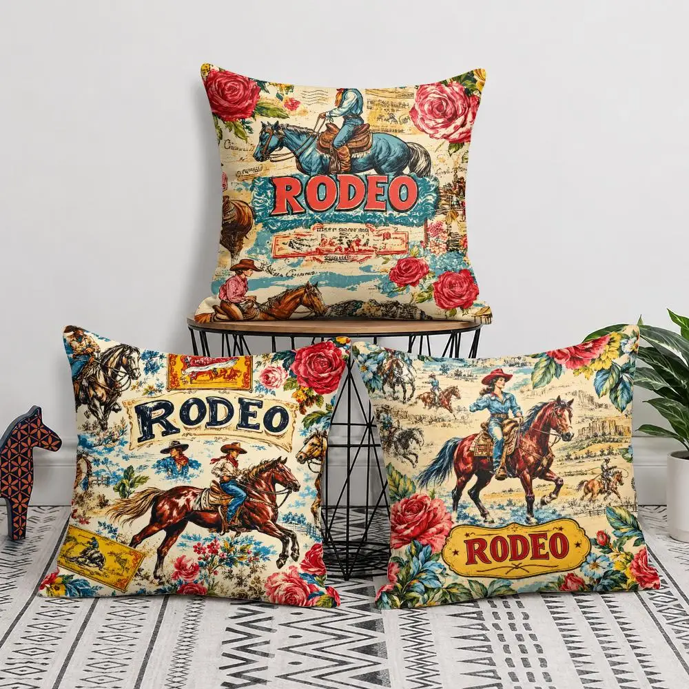 Vintage Rodeo Romance Cushion Cover Soft Short Plush Pillow Cover Smooth Cozy Texture Cushion Case Home Decor