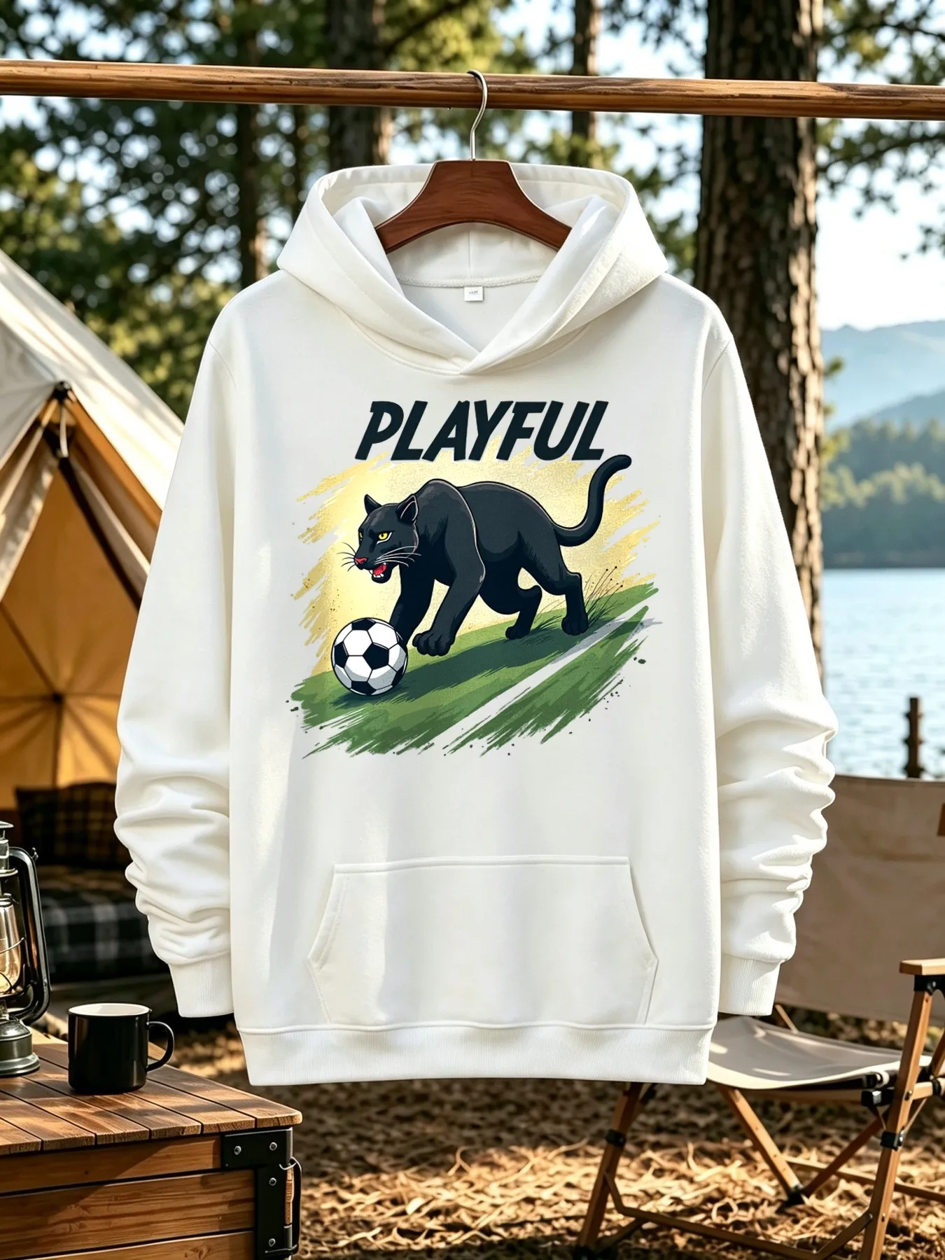 Men's Hoodie Casual Daily Wear Playful Black Panther Football Pattern Pullover Streetwear Standard Fit Long-sleeve Top Suitable for Outdoor Activities, Weekend Gatherings, Autumn and Winter