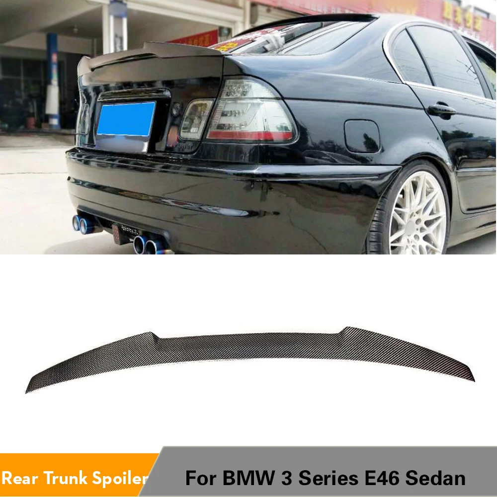 Car Rear Spoiler for BMW 3 Series E46 Base Sedan M3 4-Door 1998 - 2005 Real Carbon Fiber Trunk Lip FRP Black