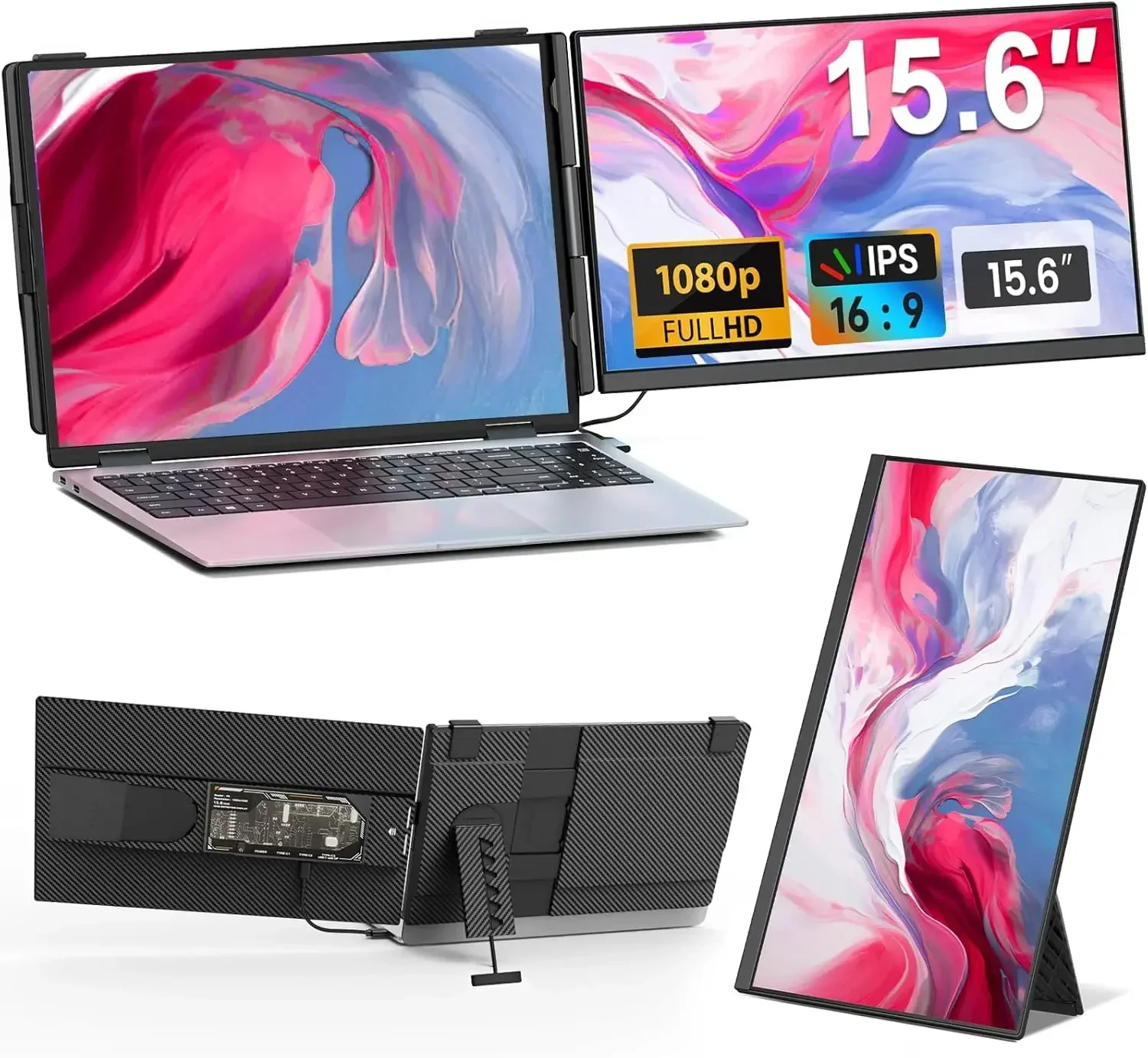 

Laptop Screen Extender - 15.6" FHD 1080P Portable Monitor for Laptop, Detachable & Plug and Play Dual Monitor Extender for 13"-1