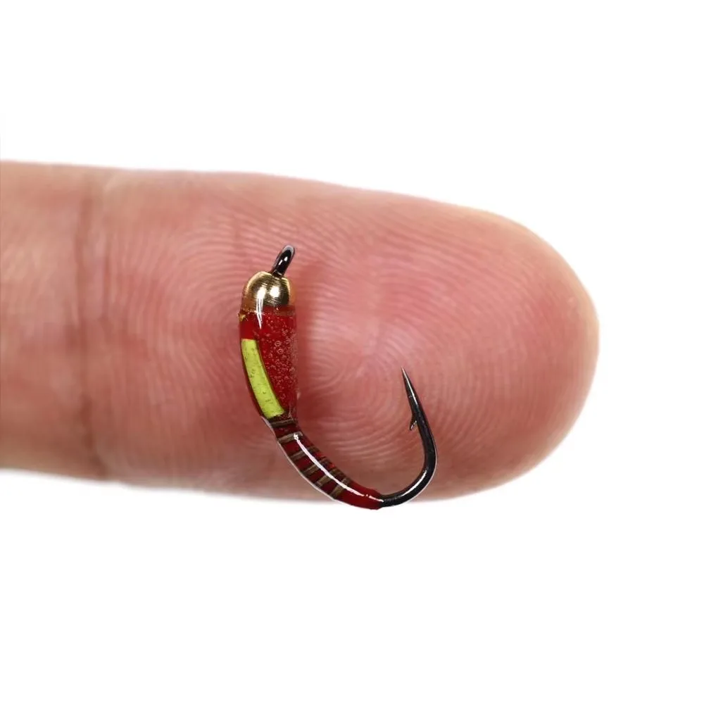 6PCS #10 #12 #14 #16 Peacock Herl Ribbed Red Color Rasin Coated Body Blue Flash Back Yellow Cheek Buzzers Nymph Fishing Flies