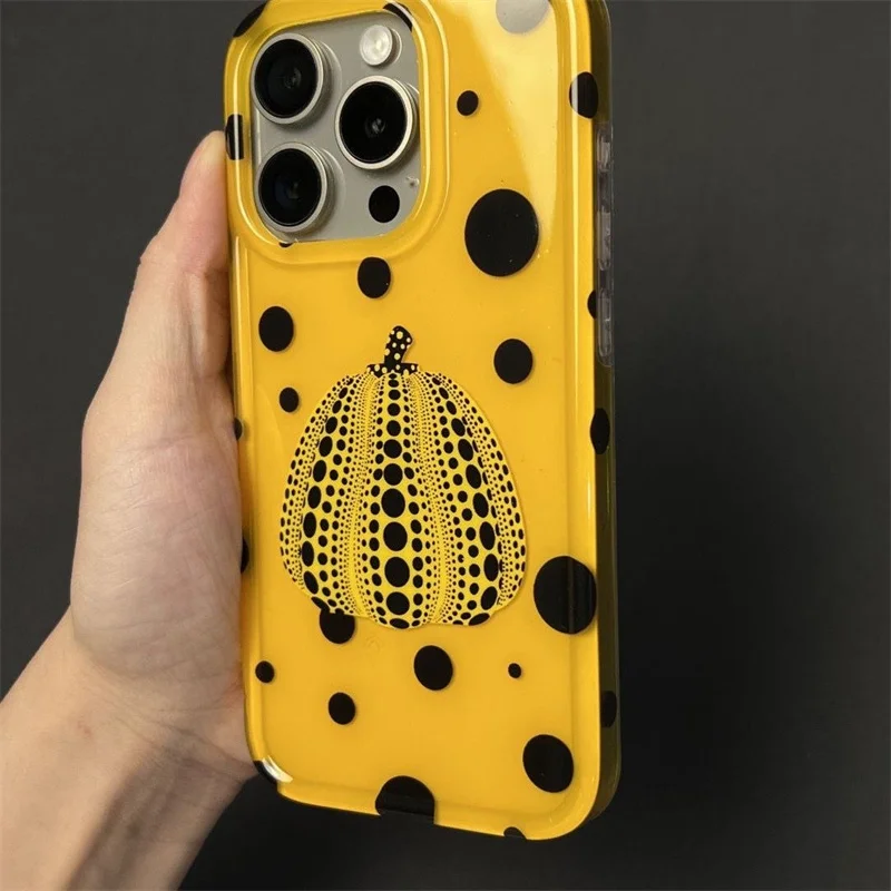 Transparente schwarze Polka Dot-Kürbis-Handyhülle mit großem Loch für iPhone 11, 12, 13, 14, 15, 16 Pro Max – Detail 4