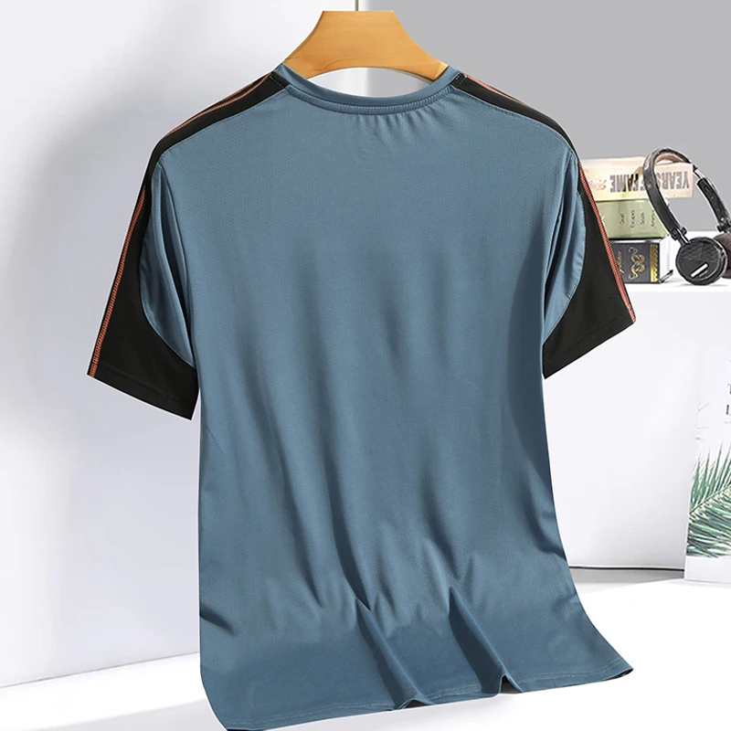 Summer patchwork color contrast short sleeved T-shirt for men and women outdoor ice silk round neck breathable loose sports shir