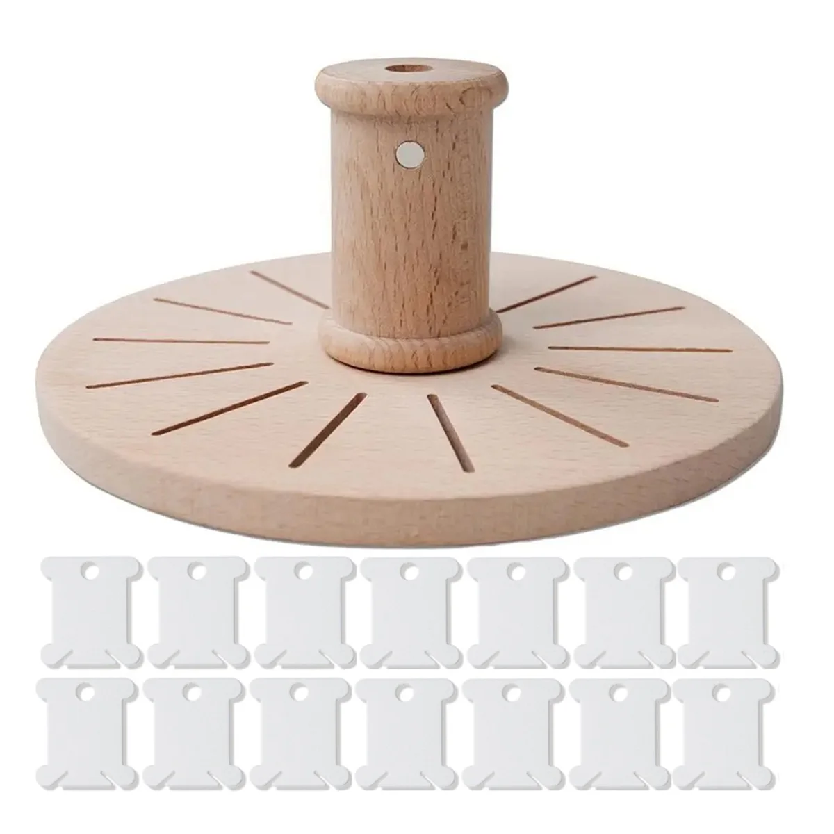 Bobbin Rack for Embroidery Round Wooden Floss Bobbin Holder Beech Storage Organizer for Embroidery Hair-Braiding Sewing