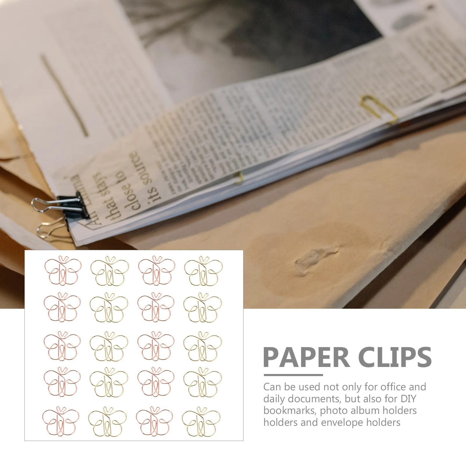 20 pinces à papier en forme d'abeille dorée, pinces métalliques créatives pour documents de bureau, pinces à papier décoratives