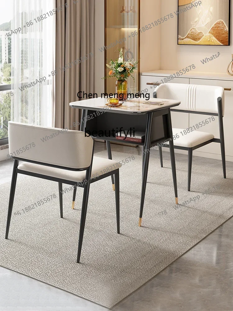 

new style Light Luxury Balcony Small Tea Table Modern Living Room Leisure Simple Stone Plate Table-Chair Set ss 7304