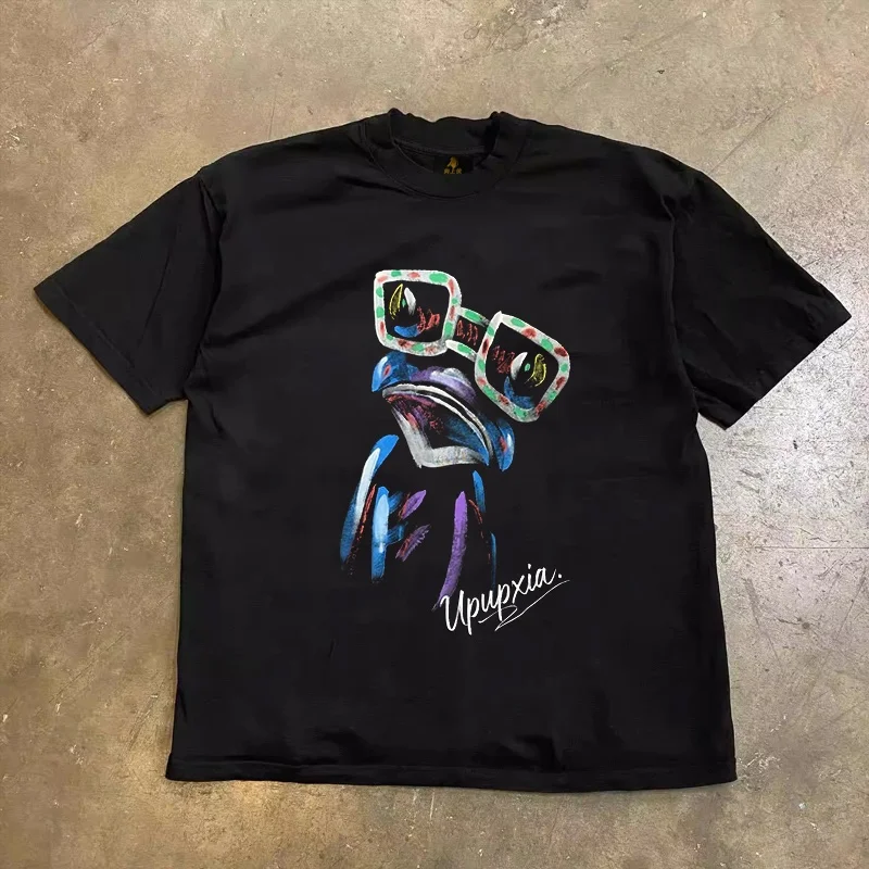 Loose Fit Cotton T-Shirt Unisex Short Sleeve Double Thread UPUPXIA Hero Print Sweat Absorbent round Neck Casual Summer Top