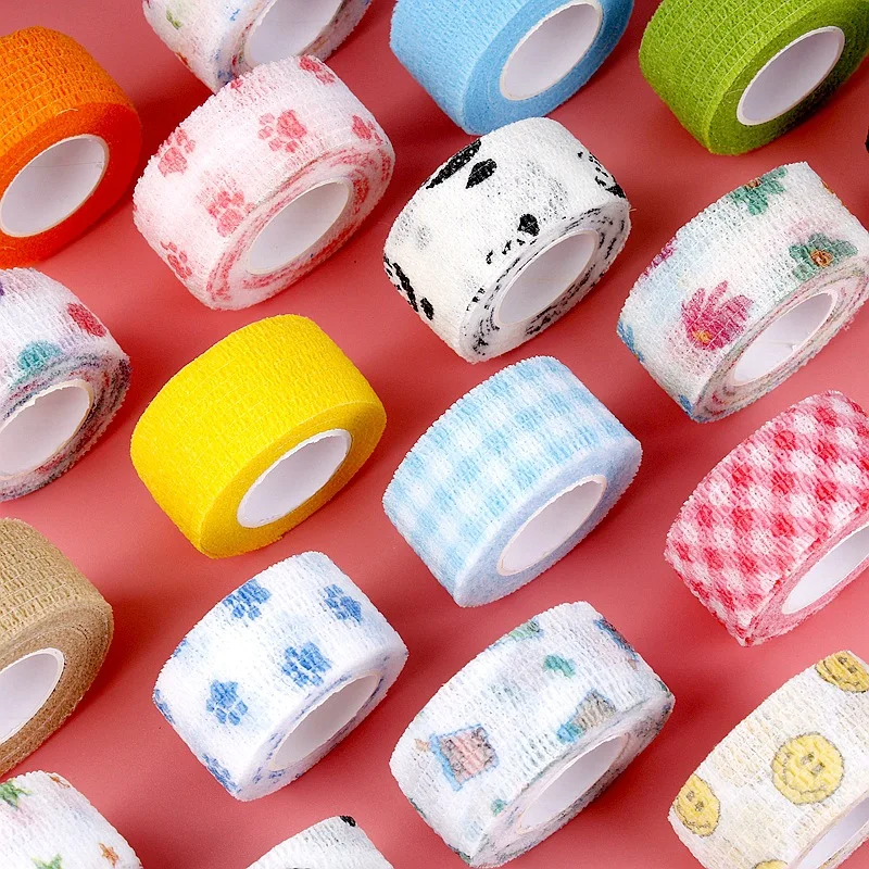 1 Roll Children Cute Cartoon 2.5*450cm Disposable Self-adhesive Elastic Fruits Bandage Tattoo Handle Tube Wrap Elbow Stick Tape