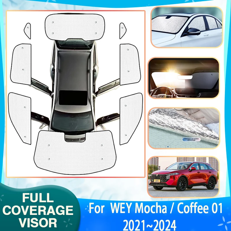 

Anti-UV Car Full Sun Visors For WEY Mocha Coffee 01 PHEV 2021~2024 2022 Car Sunscreen Window Sun Protector Sunshade Accessories