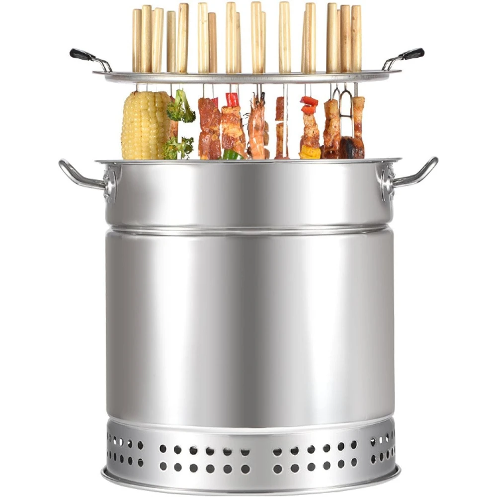 

Portable Vertical Charcoal Smoker Grill, Stainless Steel Barrel Oven with 360° Roasting