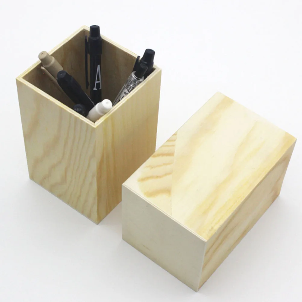 

2Pcs Solid Wood Desktop Organizer Multi-Function Pen Holder Makeup Brush Holder Pencil Cup Office Supplies Storage Box