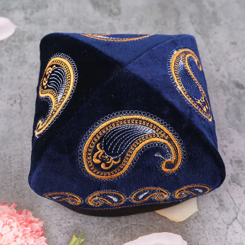 Freeshipping Muslim Caps For Men Square Dance Hat Manual Embroidered Printing National Cap Prayer Kufi Islamic Hijab National