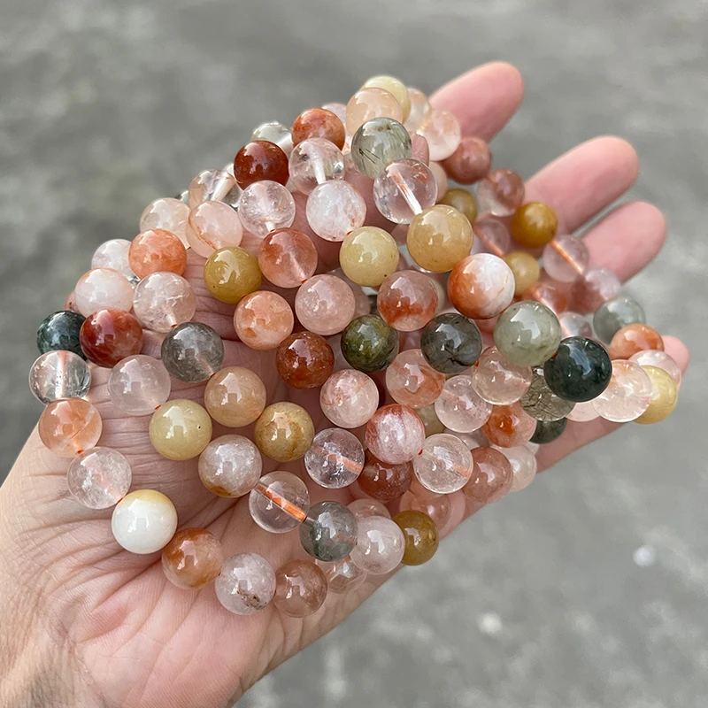 JD Natural Stone Dark Red Rutilated Quartz Colorful Crystal Charm Bracelets Women Simple Round Bead Stretch Healing Yoga Jewelry