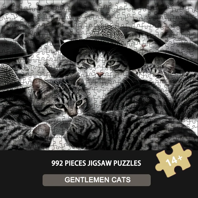 

Gentleman Cats 992pcs Jigsaw Puzzle Vintage Cat Art Print 23.86x23.86inch Cardboard Rectangle for Collectors And Cat Lovers
