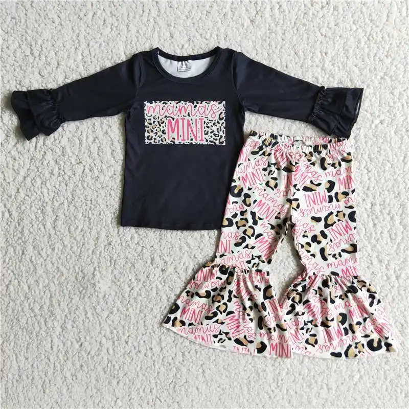 

2022 Rts Daily Wearing New Design Black Leopard Long Sleeve Shirt Pink Leopard Print Pants Fashion High Quality Western Baby