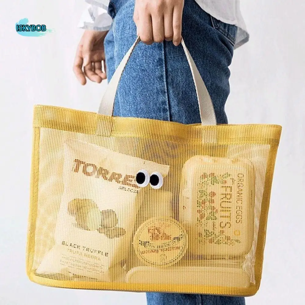 

Large Capacity Big Eyes Mesh Bag Foldable Snaps Cute Shopping Handbag Quick Dry Drain Travel Toiletries Organizer Cosmetic