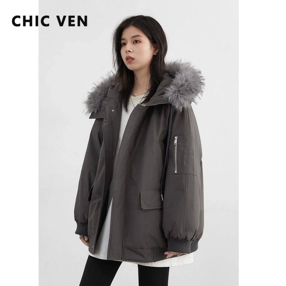

CHIC VEN женские куртки корейские повседневные свободные парки со съемным меховым воротником и капюшоном пальто женская одежда теплая осень-зима 2025