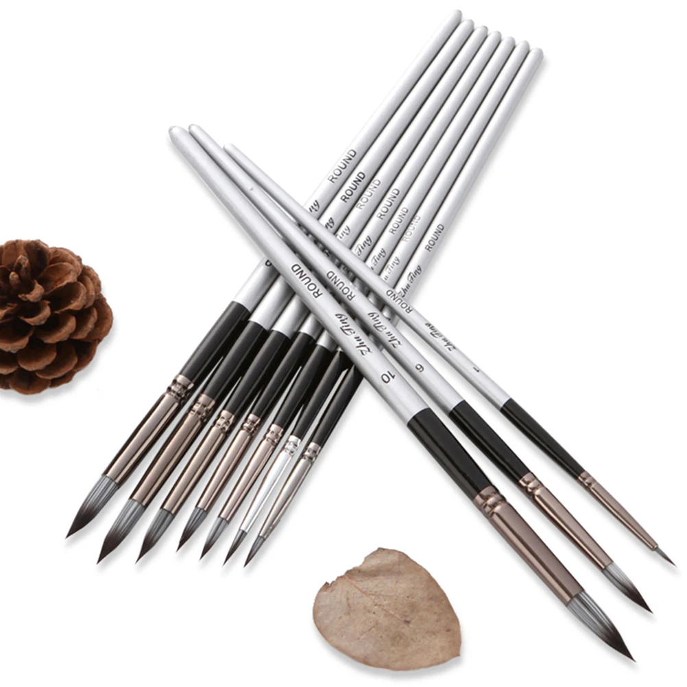 

10 PCS Watercolor Brush Set Fine Paint Pen Miniature Wooden Oil Painting Flexible