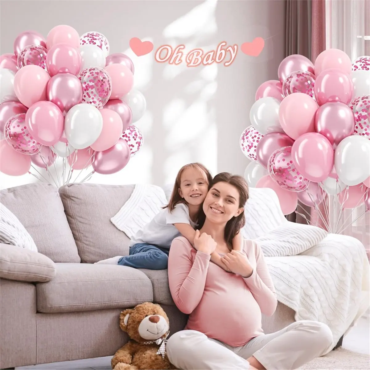 Okay Pink and White Balloons 60PCS 12 Inch Pink White Confetti Balloons for Boho Bachelorette Birthday Party Decorations