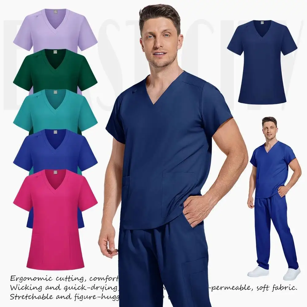 臨床グリーン グレー ブルー ホワイト サニタリー 歯科医 医療 看護師 獣医 外科用ユニフォーム メンズ ワークウェア ジョガーパンツ メンズスクラブセット