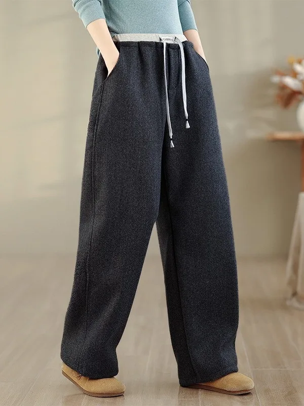 أصيلة كسول Sle فضفاضة يشعر الخريف Sweatpants المرأة فريدة من نوعها Ele سكين السراويل مستقيم الساق l الخصر الدافئة #4