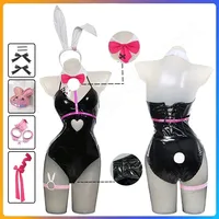 Anime Miku Rabbit Cosplay hole Black Leather Bunny Girl Sexy Cute Halloween Cosplay Costume Headdresses Clothes Bows Girl Wig