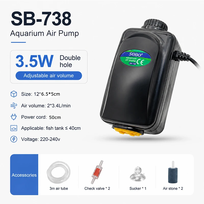 SOBO Leise Aquarium-Sauerstoffpumpe, Fischbecken-Luftpumpe mit Einstellbarer Luftmenge, Hochleistungs-Sauerstoffgenerator, Luftkompressor, Belüfter 220V – Detail 9