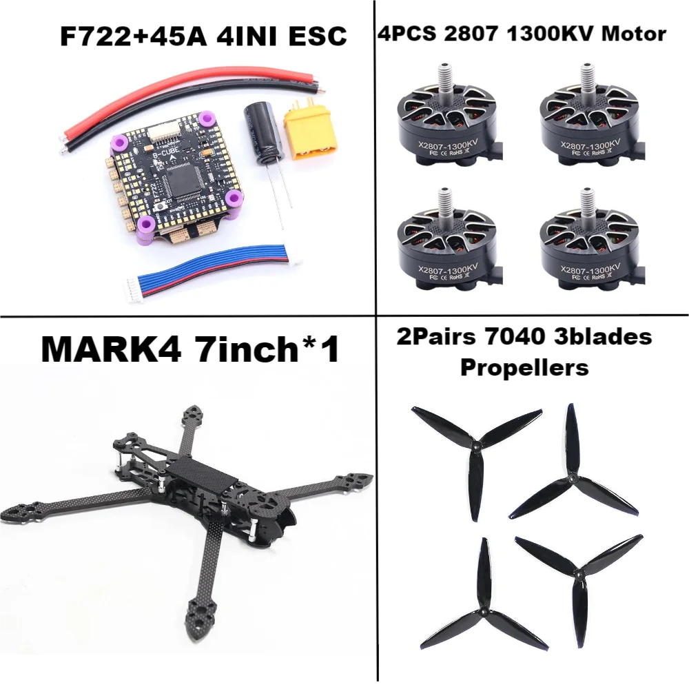 Rctosky MARK4 7inch F722 Flight Control 45/60A 4INI ESC rack drone FPV carbon fiber PV Racing Drone Quadcopter Freestyle