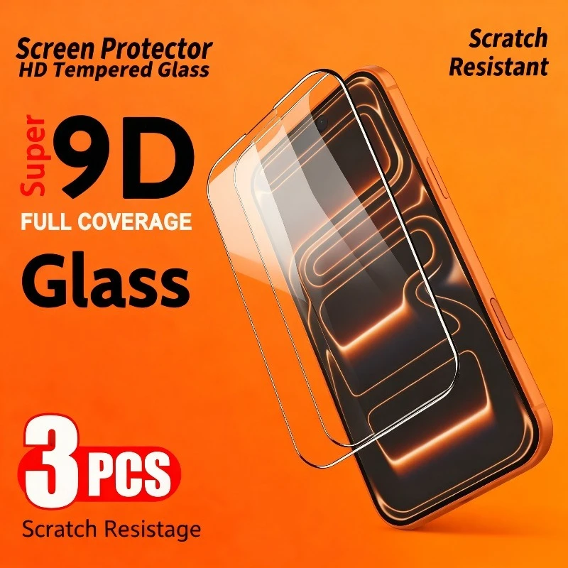 3 عبوات من واقي الشاشة من الزجاج المقسى بتغطية كاملة لهاتف iPhone 17 16 Pro Max 15 14 Plus 13 12 11 Pro Mini 16e طبقة زجاجية هوائية