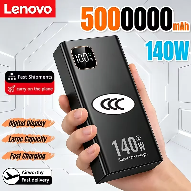 Lenovo 140W 500000mAh Ultra-Kapazitäts-Powerbank Superschnelles Laden CCC Tragbares Ladegerät für iPhone Samsung 2026