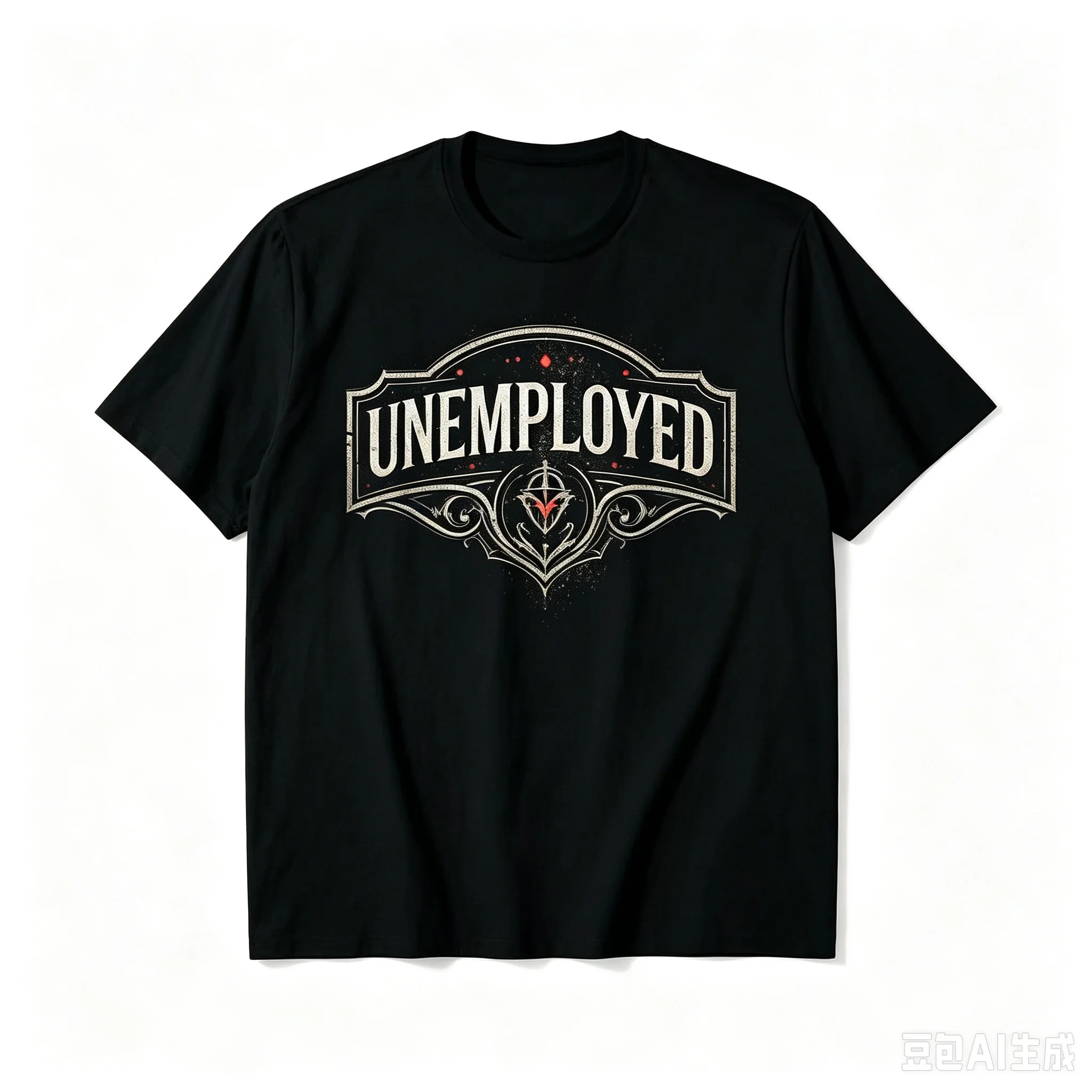 Gothic UNEMPLOYED Quote T Shirt Men Retro Frame Art Print Loose Streetwear Tops