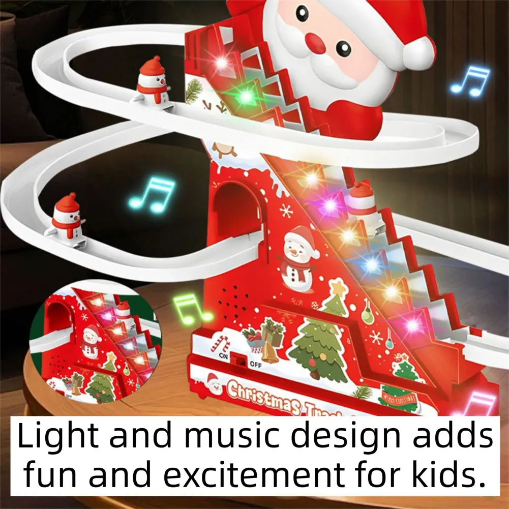 Weihnachtsmann-Kletter-Spielzeug mit Musik und Lichtern, Elektrisches DIY-Weihnachts-Rennstrecken-Set für Kinder, Baustein-Weihnachtsmann-Rennstrecke mit Licht und Musik – Detail 1