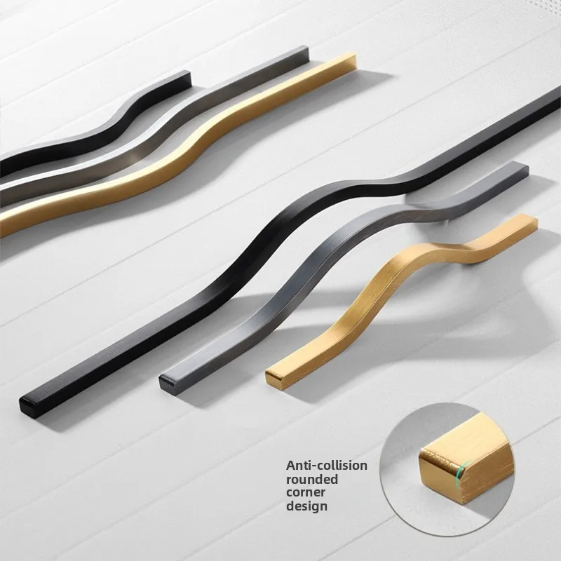 

1000mm Simple Aluminum Alloy Black Furniture Cabinet Door Handles Curved Wardrobe Drawer Cabinet Door Handle Furniture Hardware