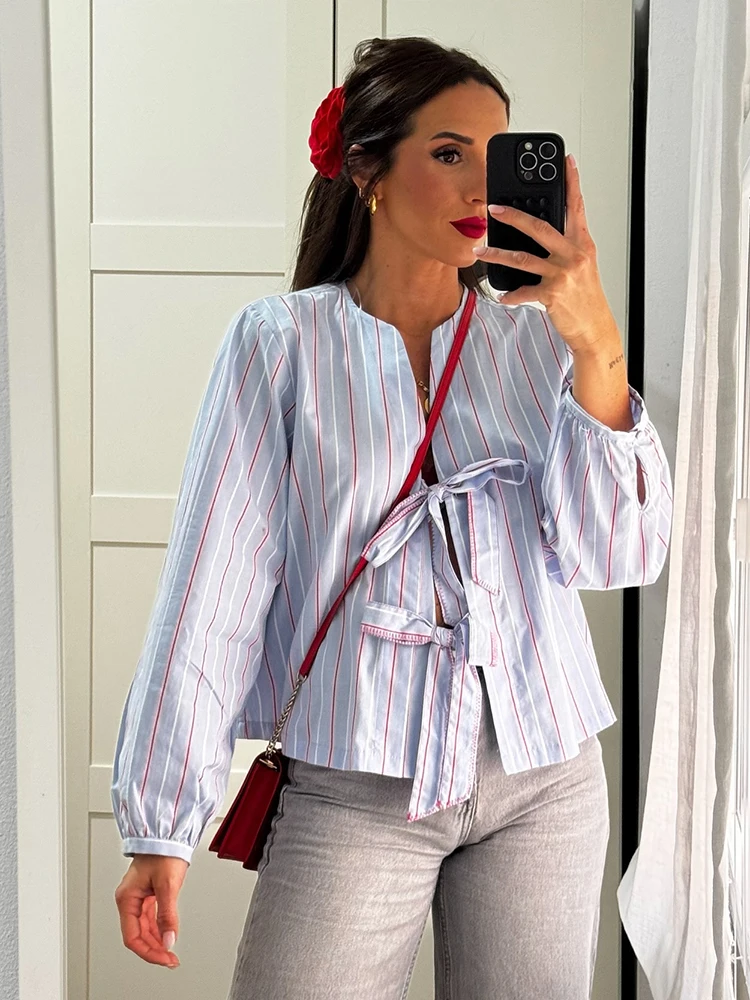 

HH женская летняя тонкая модная короткая рубашка из поплина на шнуровке с v-образным вырезом и бантом, женский универсальный элегантный 3-цветный повседневный кардиган, топ