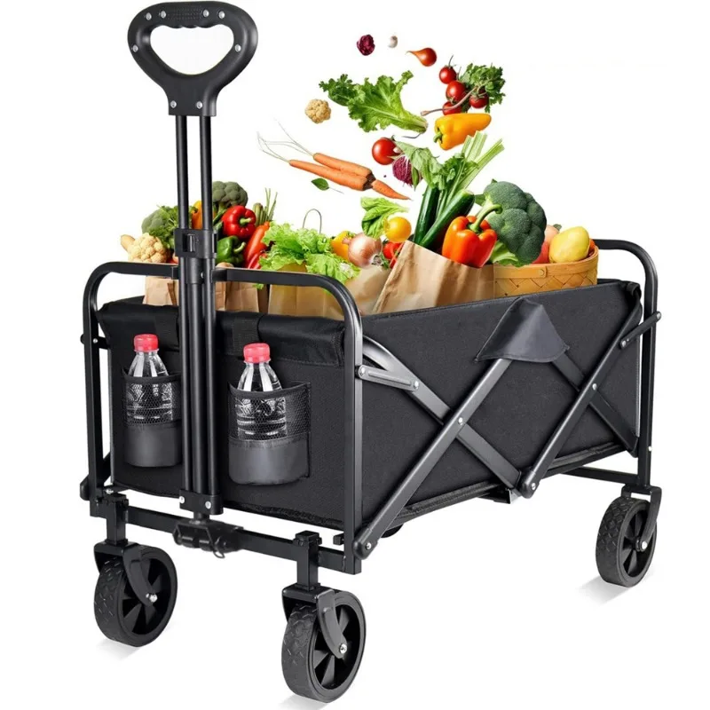 

Folding Camping Cart Multifunction Trolley with Table Board Outdoor Picnic Trailer Portable Beach BBQ Trailer